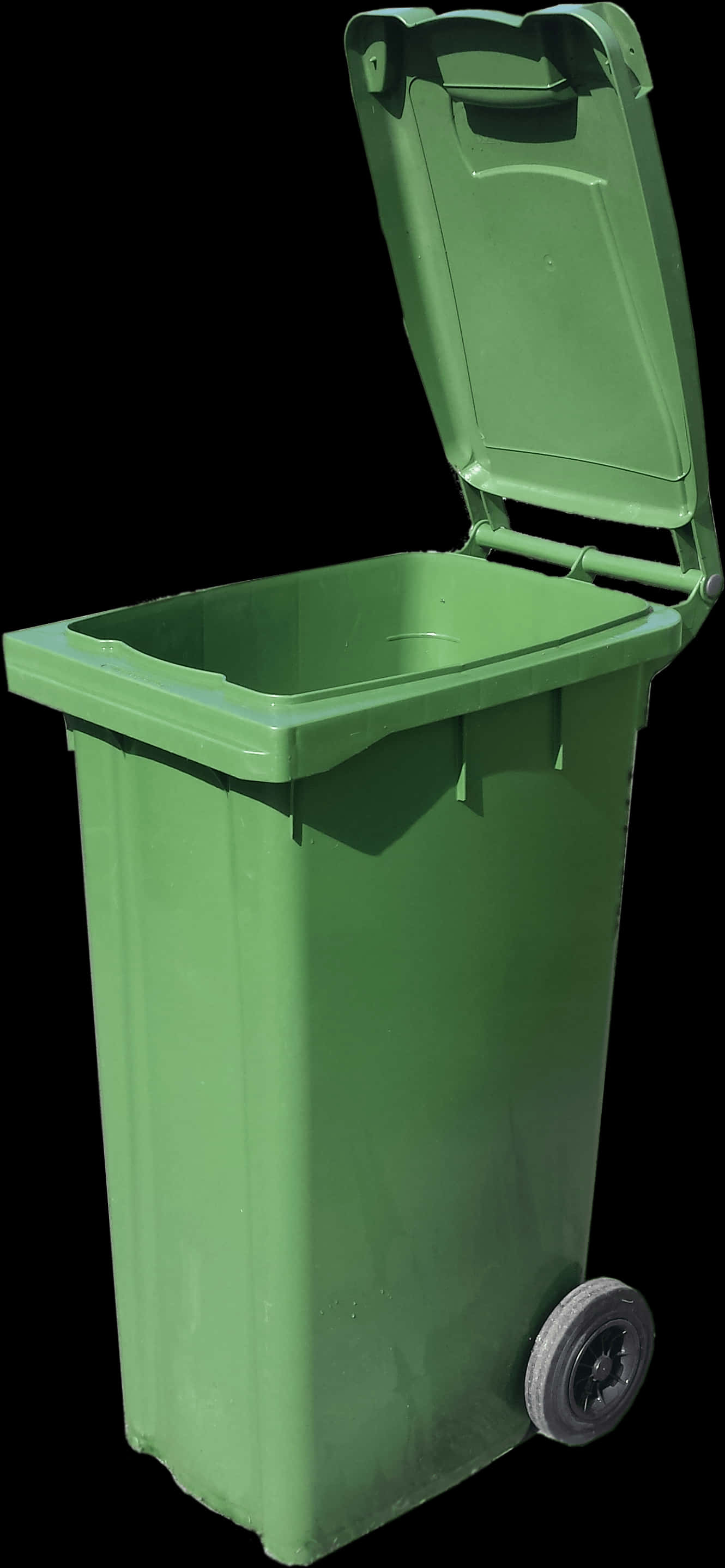 Green Wheeled Trash Bin Open Lid PNG