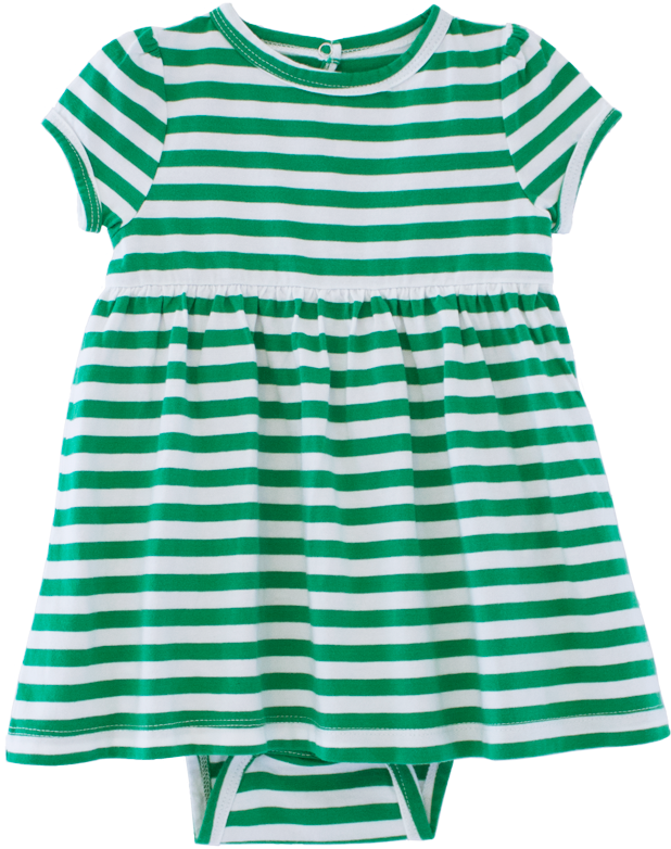 Green White Striped Baby Dress PNG