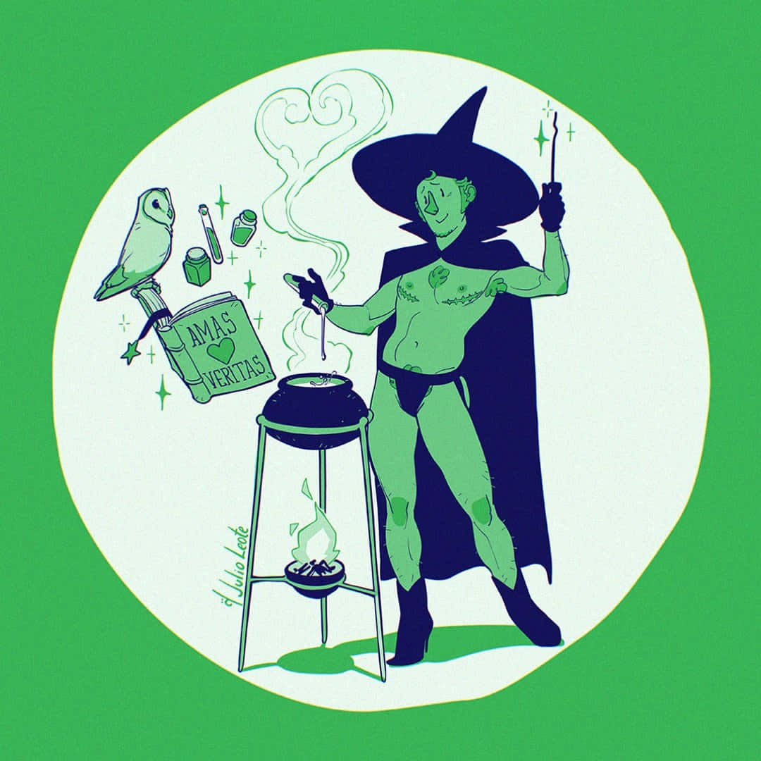 Green Witch_ Conjuring Magic Illustration Wallpaper