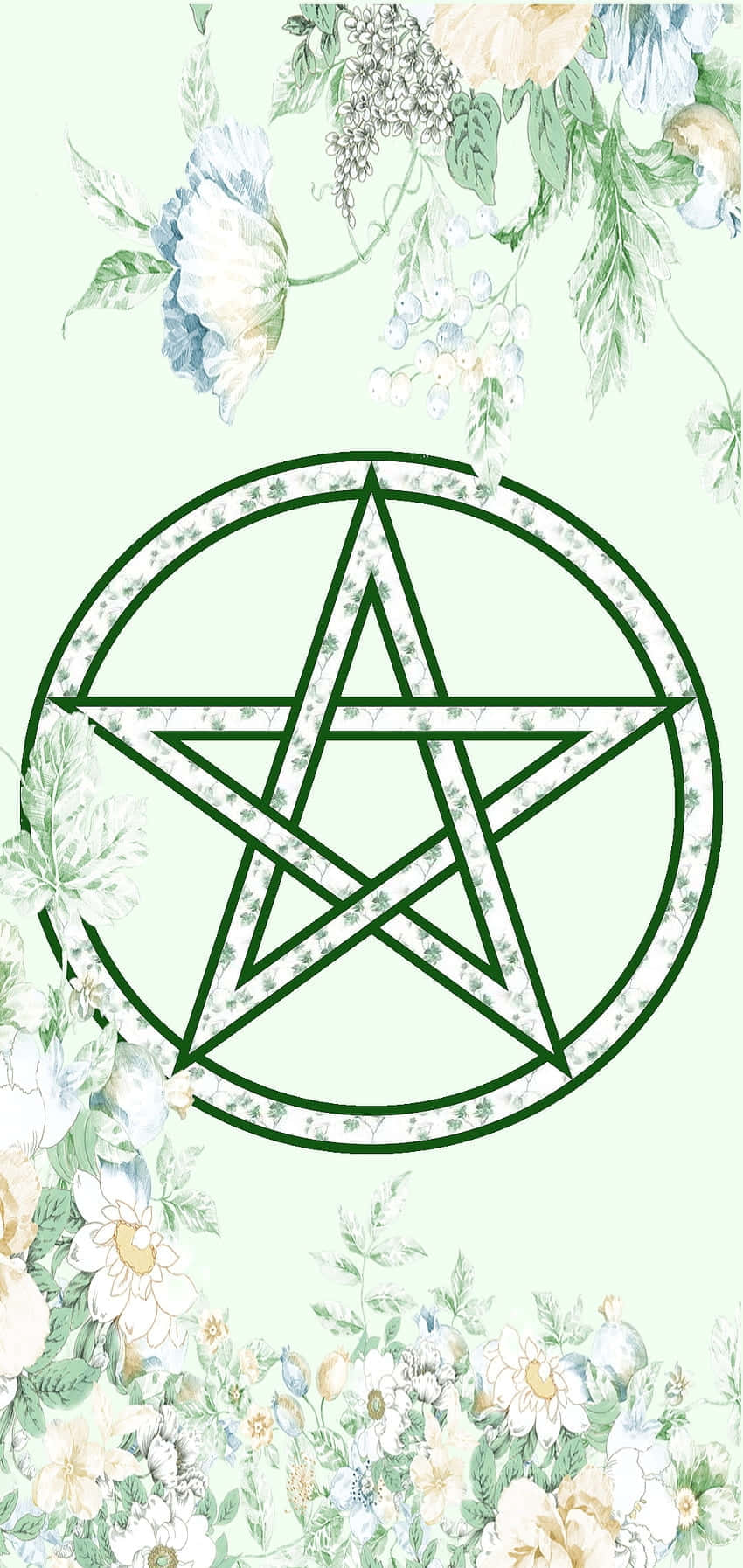 Green Witch_ Pentacle_ Floral Background.jpg Wallpaper