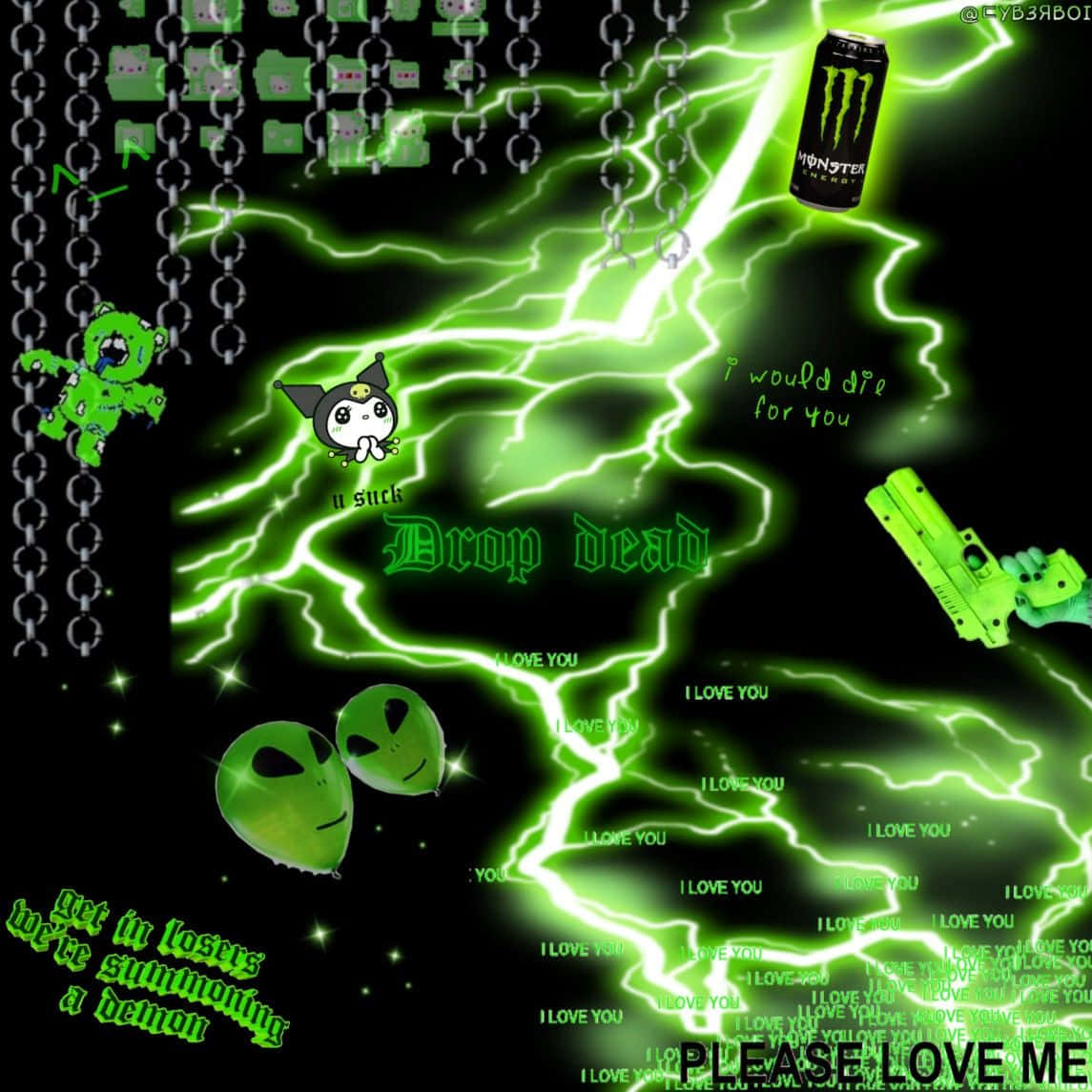 Green Y2 K Aesthetic Collage Wallpaper