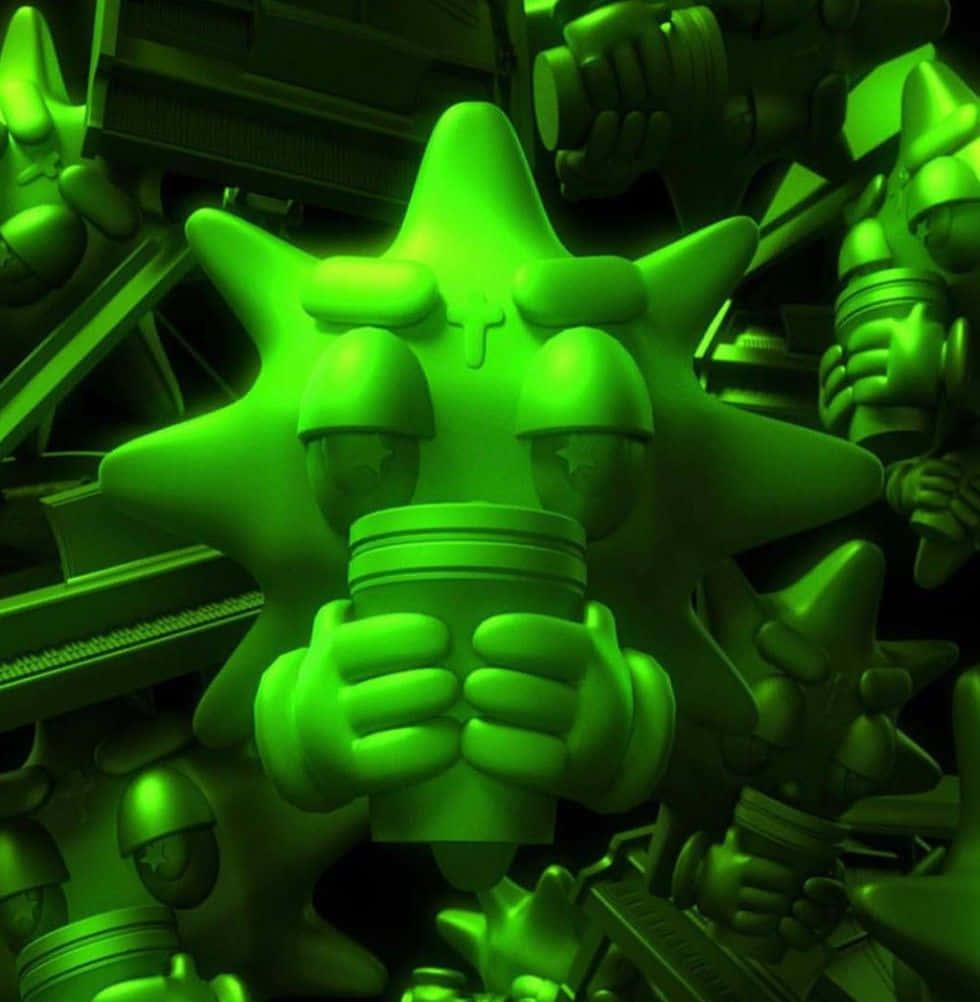 Green Y2 K Star Character Wallpaper