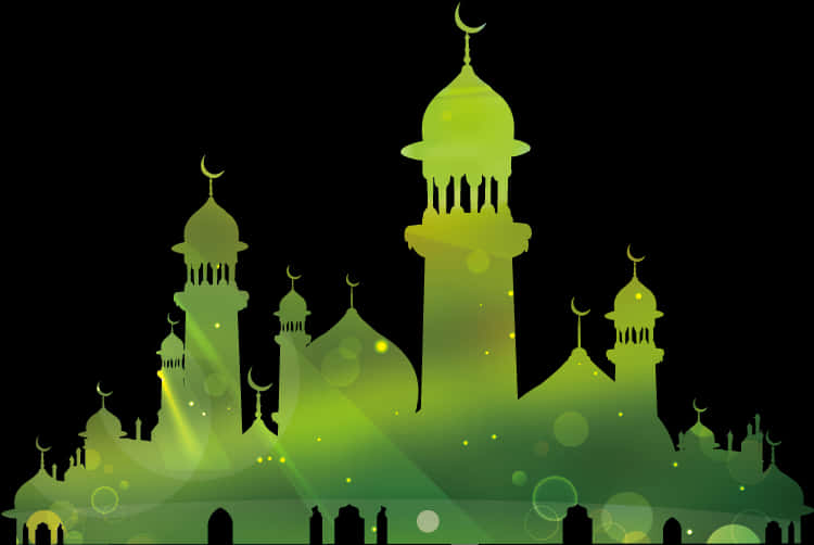 Green_ Illuminated_ Mosque_ Silhouette PNG