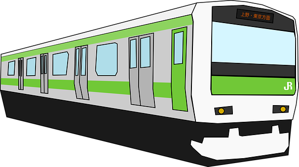 Greenand White Commuter Train Illustration PNG