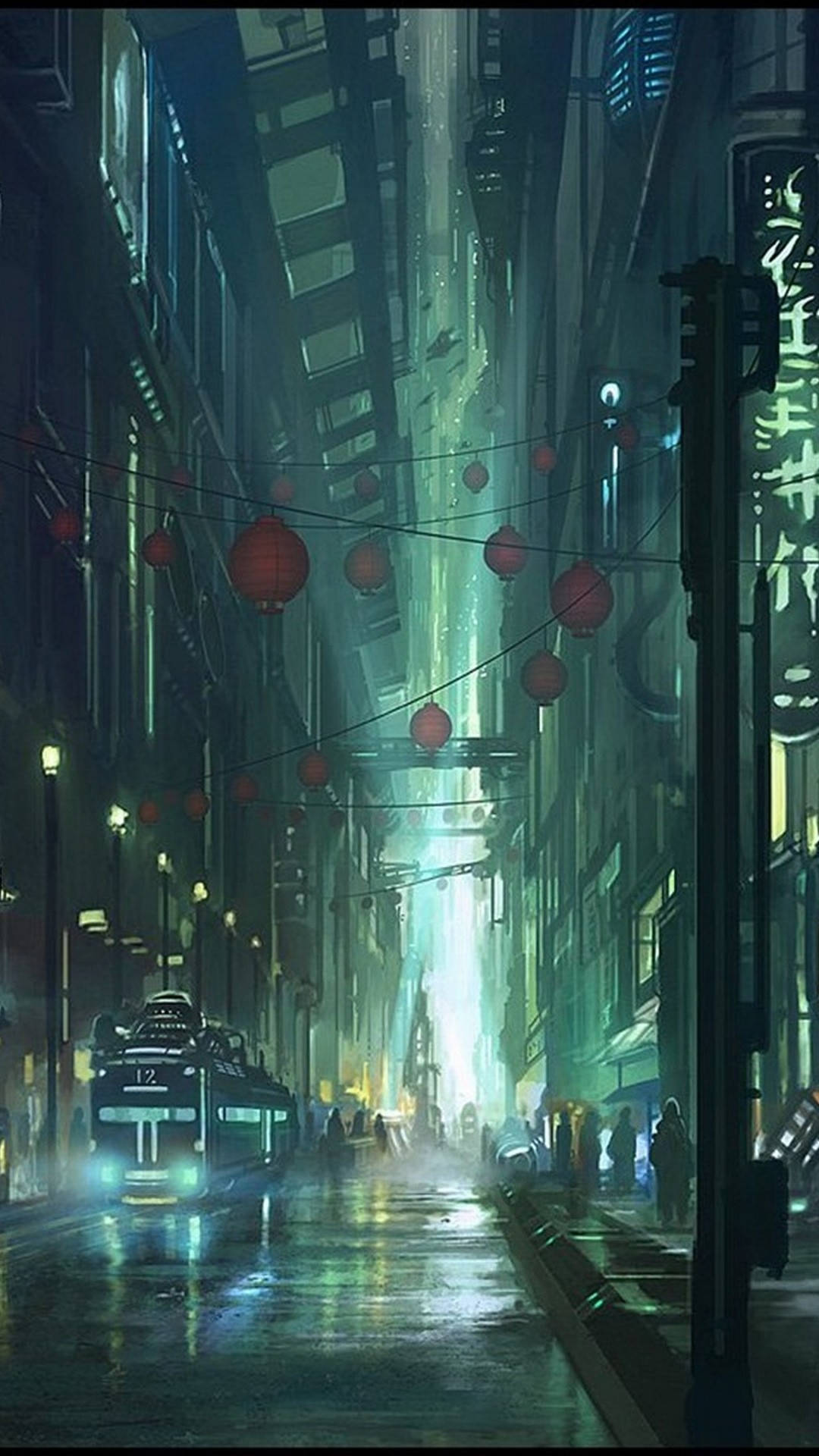 Greenish City Cyberpunk Iphone X Wallpaper