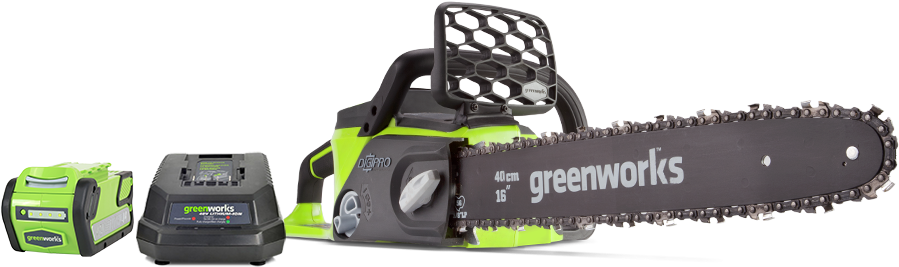 Greenworks Cordless Chainsawwith Batteryand Charger PNG