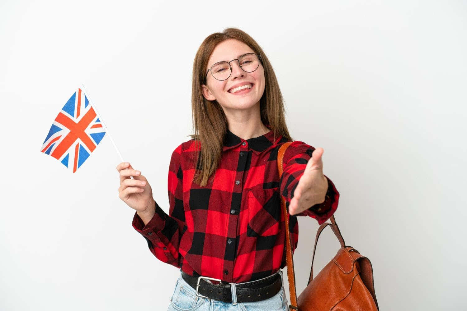 Enung Kvinna Som Håller En Brittisk Flagga