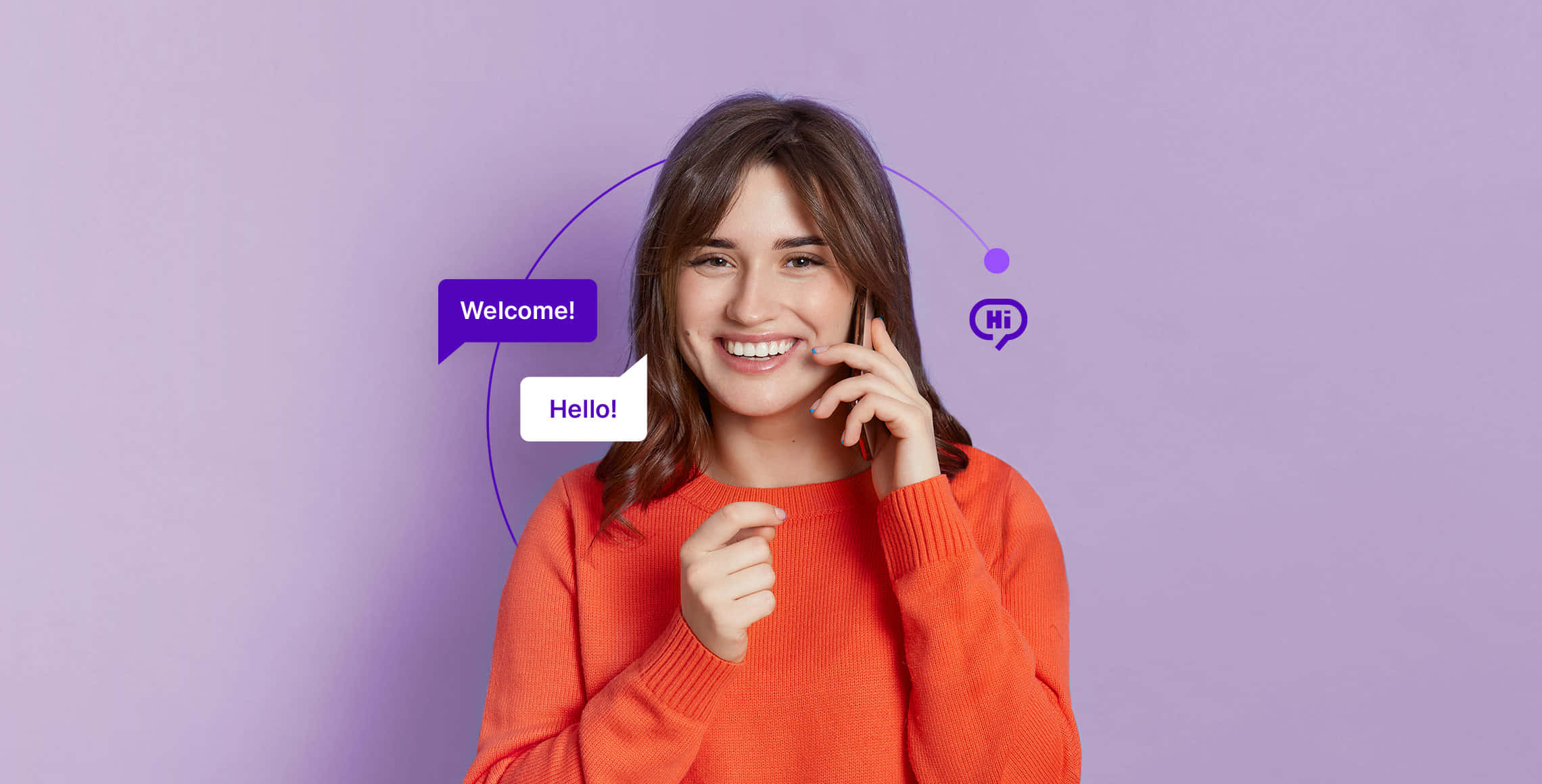 A Woman Is Talking On The Phone With A Purple Background