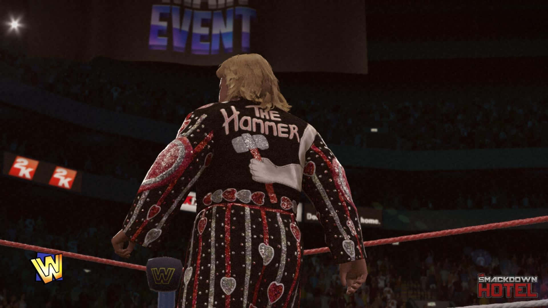 Legendary wrestling icon, Greg Valentine, glancing back over his shoulder. Wallpaper