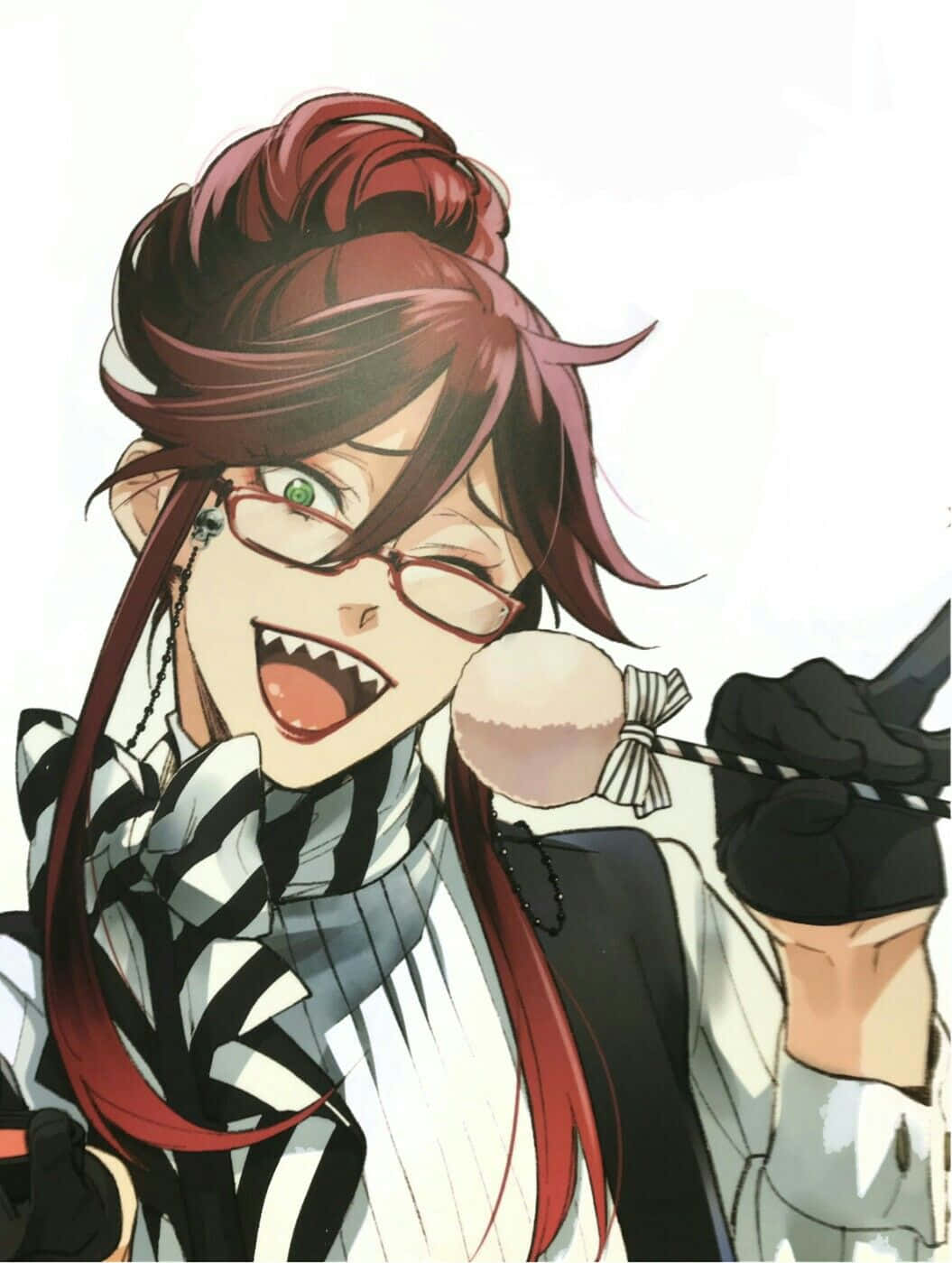 Grell Sutcliff striking a colorful and fierce pose in a captivating illustration. Wallpaper