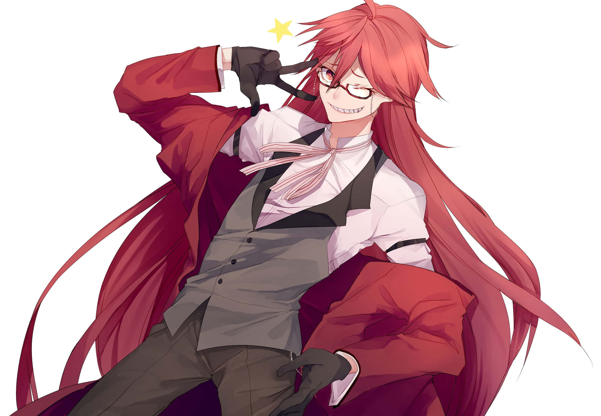 Stylish Grell Sutcliff strikes a pose with Death Scythe Wallpaper