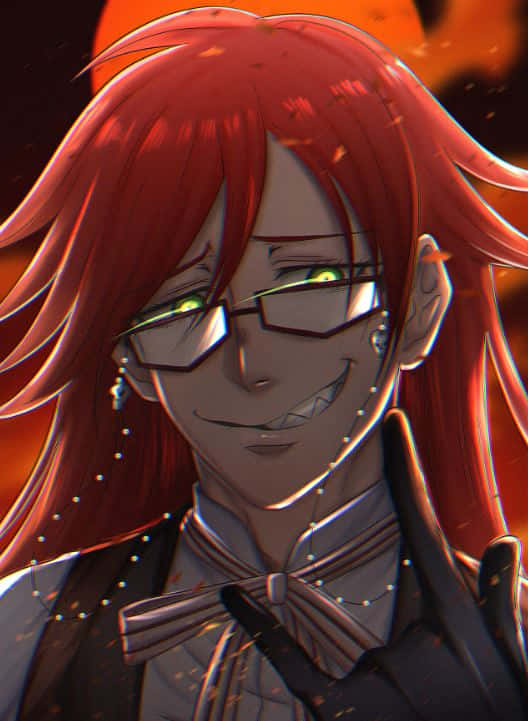 Grell Sutcliff striking a pose with his iconic red Death Scythe Wallpaper