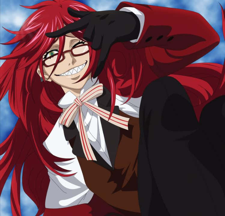 Grell Sutcliff in Character: A vibrant depiction of the flamboyant Grim Reaper from Black Butler Wallpaper