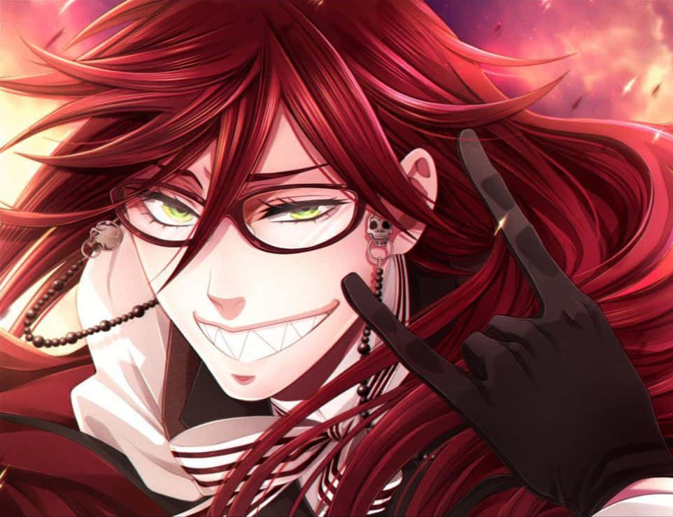 A Stylish Grell Sutcliff with Chainsaw in Action Wallpaper