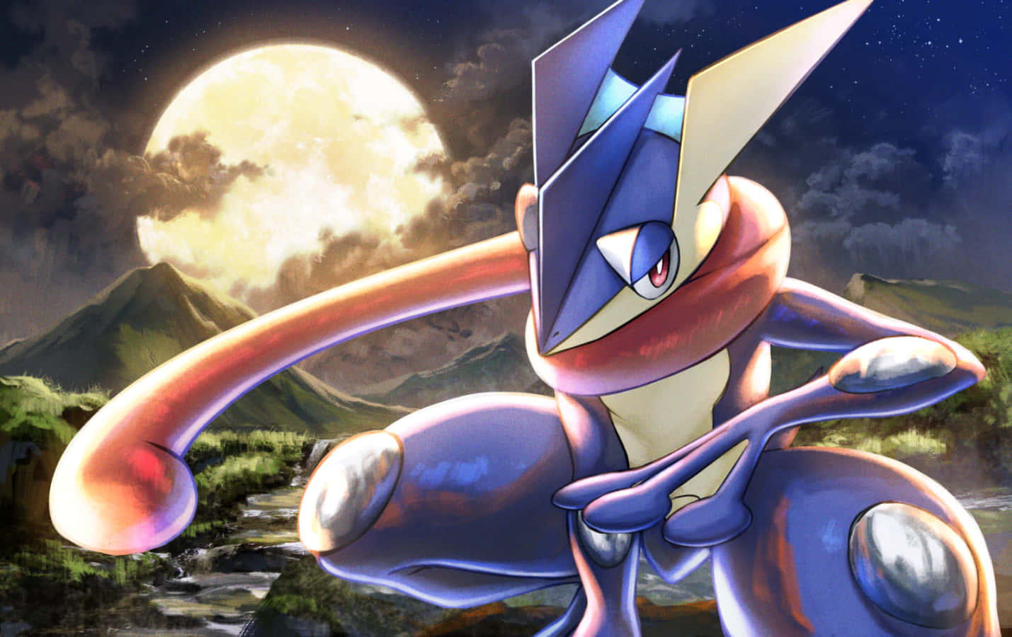 A Pokemon Character Standing In The Moonlight