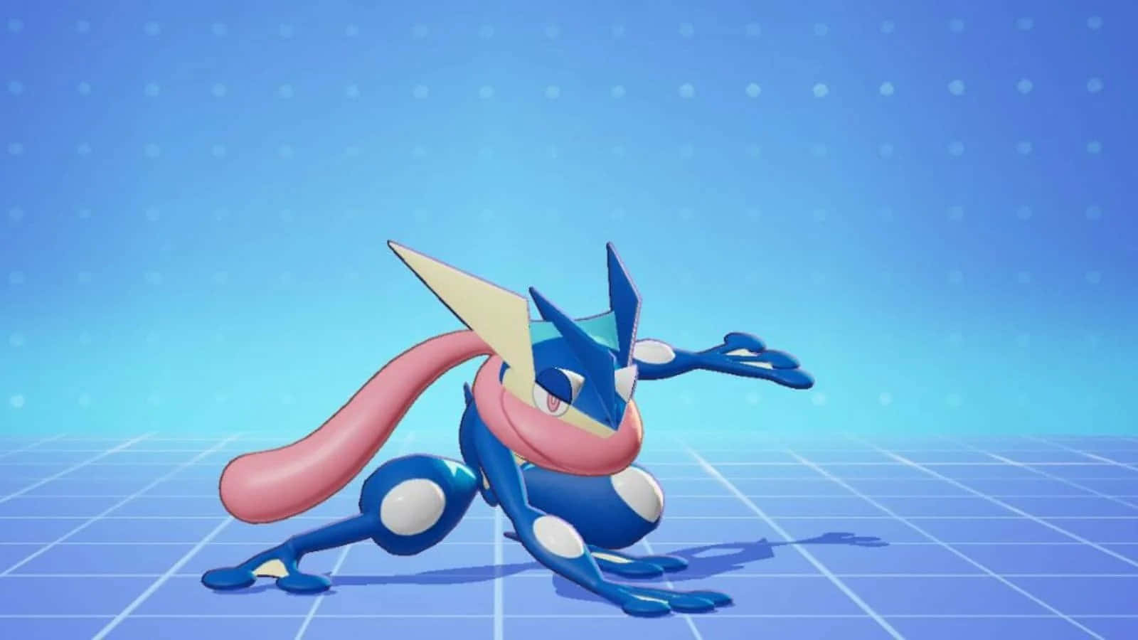 Unpersonaje De Pokémon De Color Azul Y Rosa Está Parado En Un Fondo Azul.