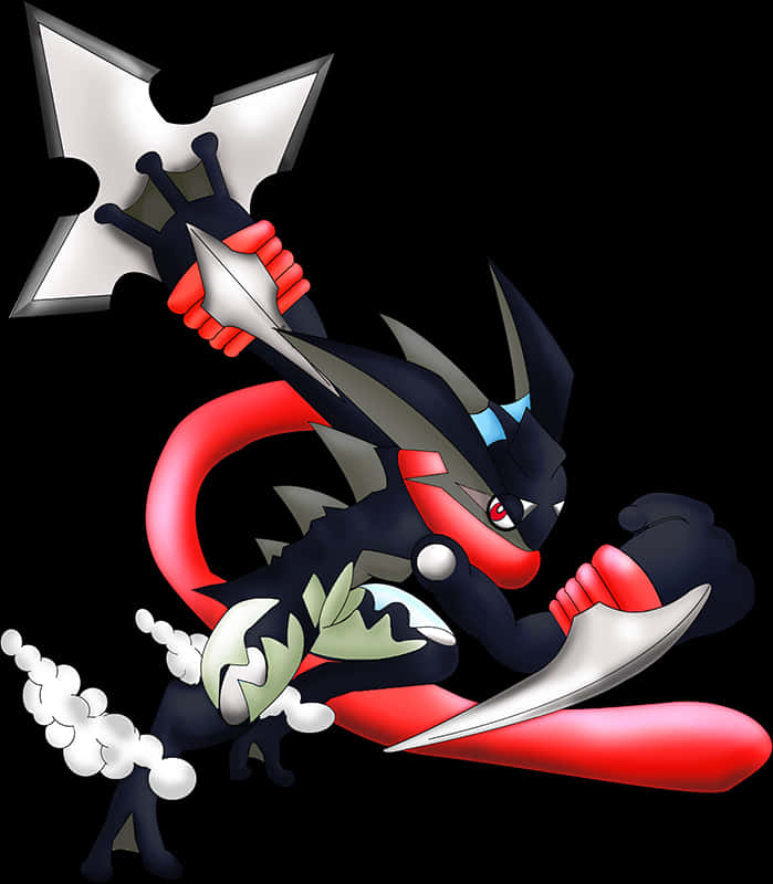 Greninja With Water Shurikenand Sword PNG