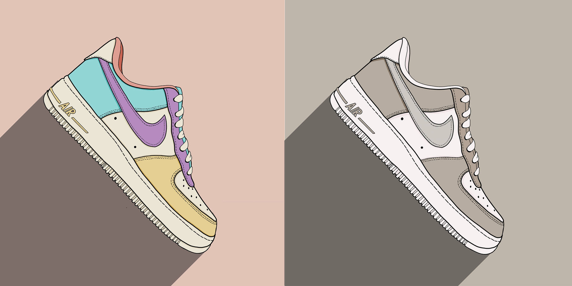 Grey And Pastel Cartoon Nike Shoes Wallpaper