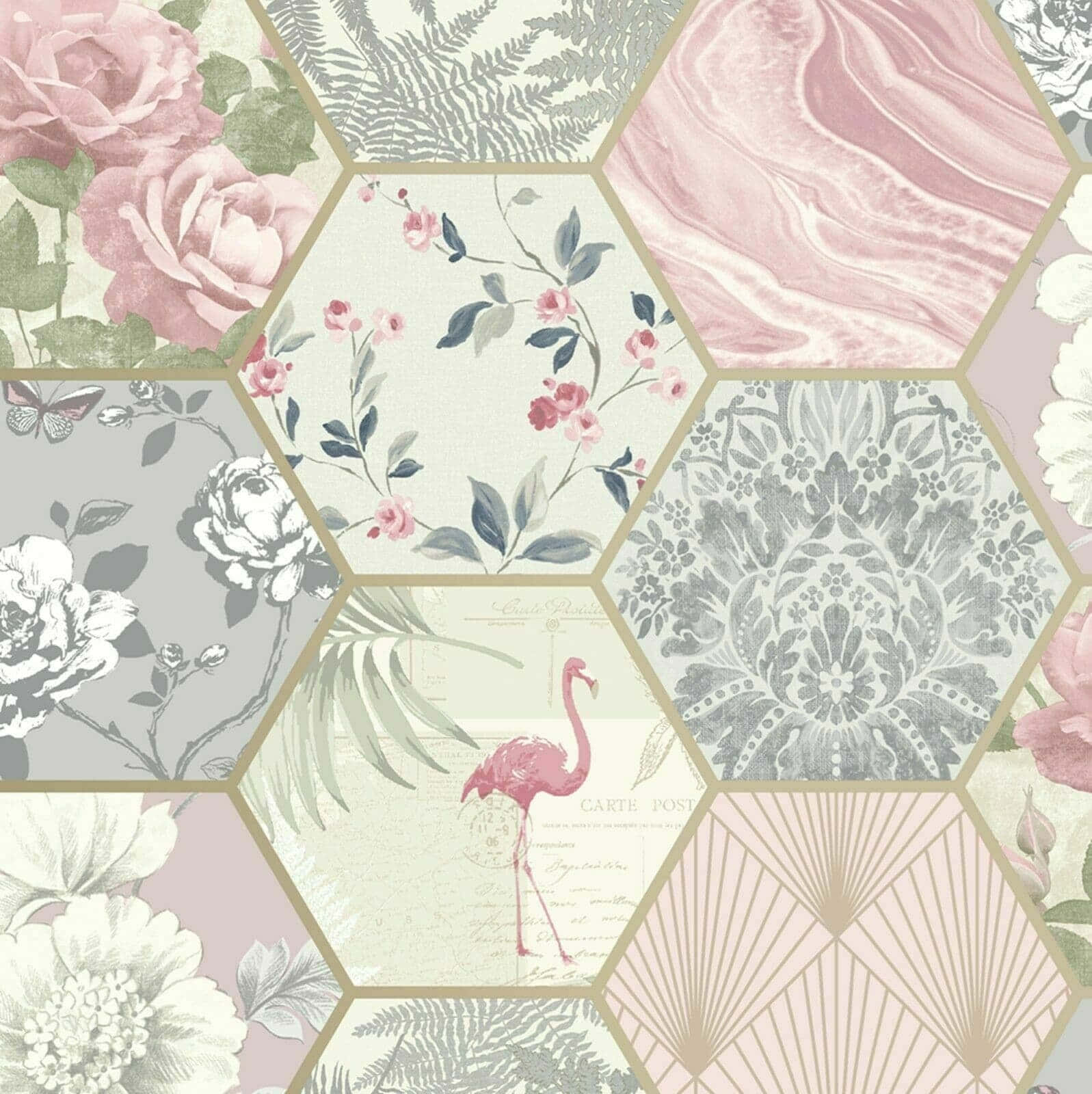 A Bold Pink Accentuates a Neutral Grey Abstract Design Wallpaper