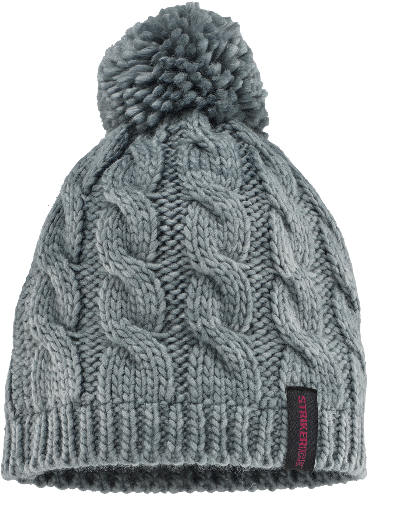 Grey Cable Knit Beaniewith Pom Pom PNG