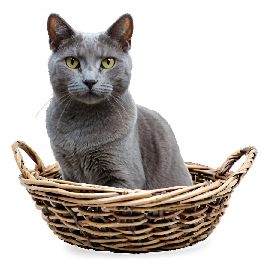 Grey Cat In Basket Png 95 PNG