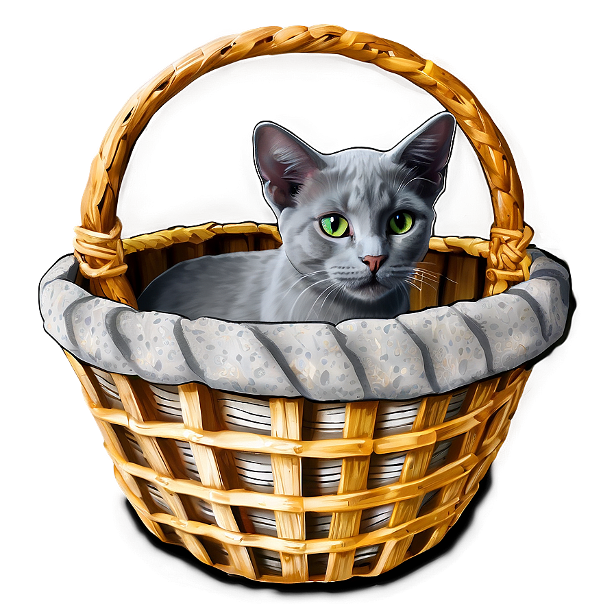 Grey Cat In Basket Png Qkt67 PNG