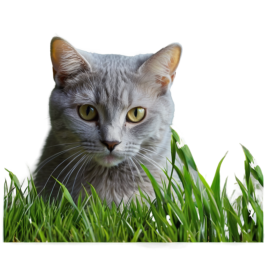 Grey Cat In Grass Png 06252024 PNG