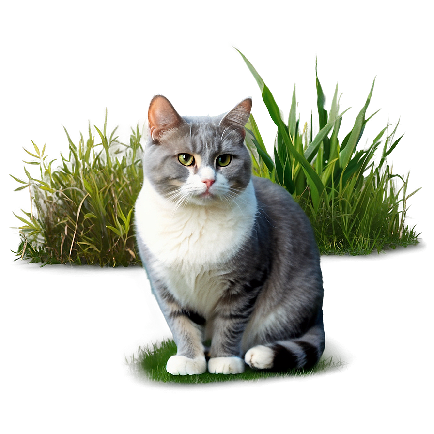 Grey Cat In Grass Png 78 PNG