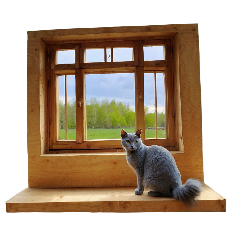 Grey Cat Near Window Png 06252024 PNG