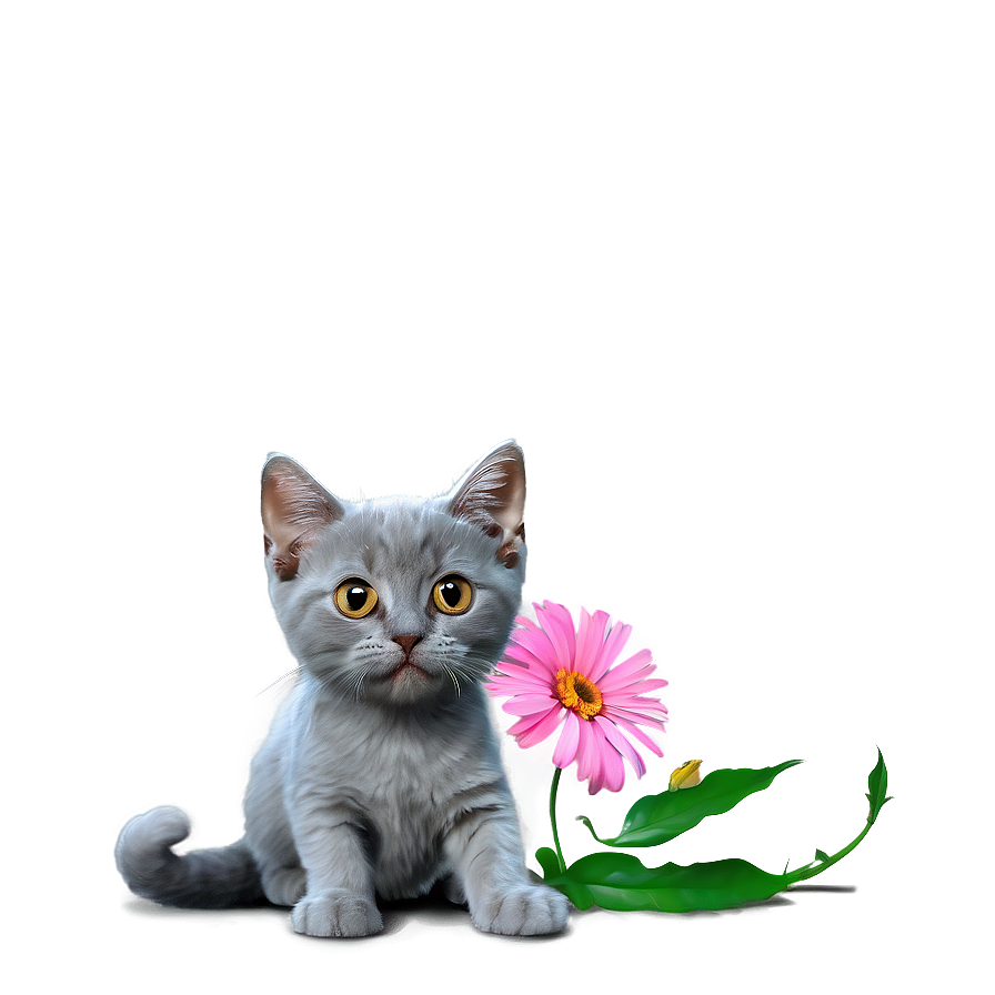 Grey Cat With Flowers Png 06252024 PNG