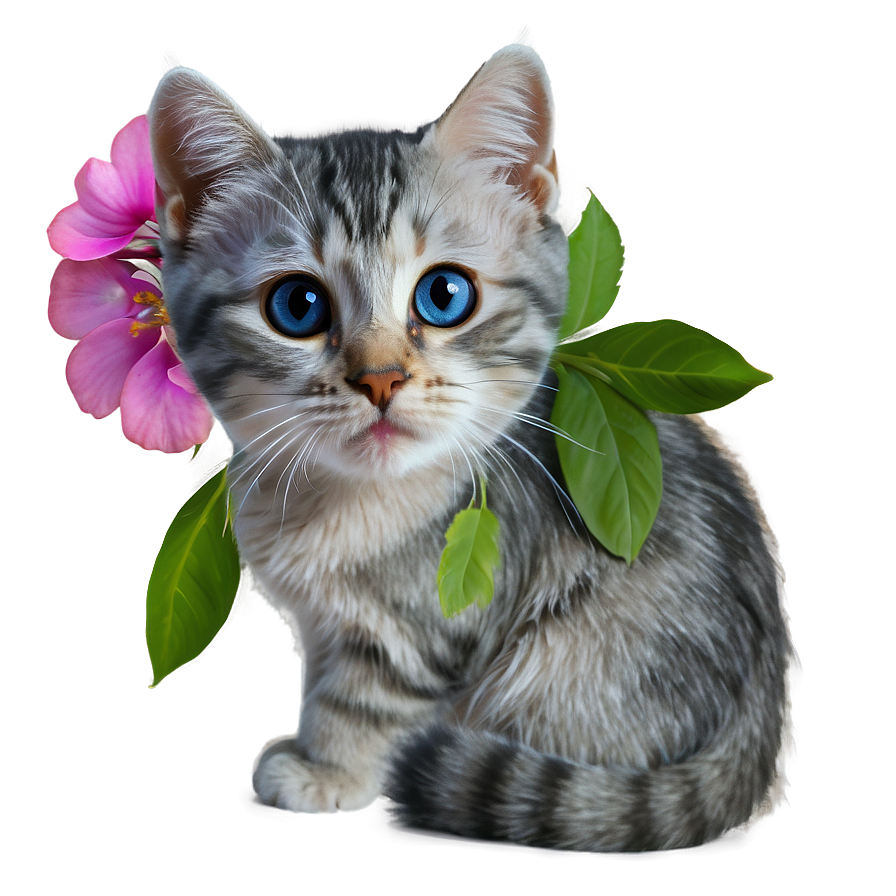 Grey Cat With Flowers Png 70 PNG