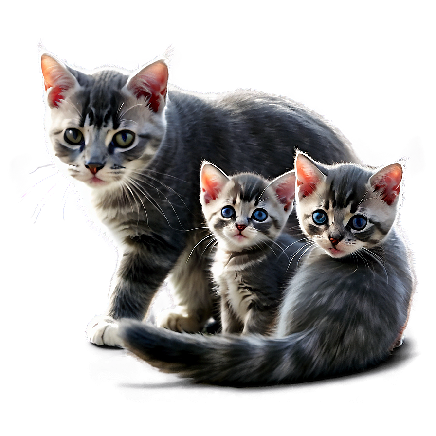 Grey Cat With Kittens Png Iot24 PNG