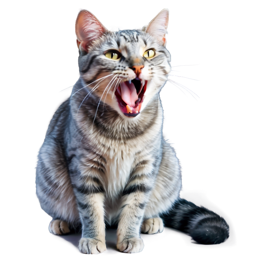 Grey Cat Yawning Png 06252024 PNG