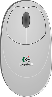 Grey Computer Mouse Plopitech Logo PNG