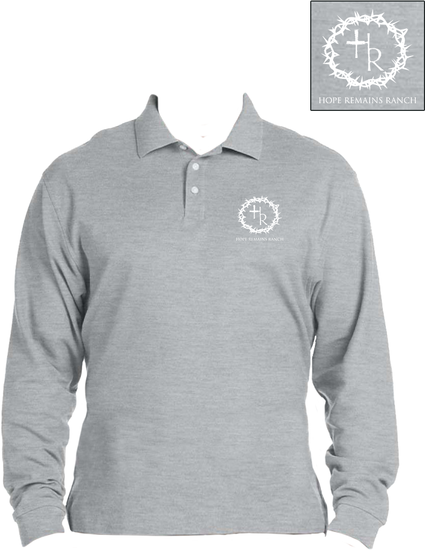 Grey Long Sleeve Polo Shirt Hope Remains Ranch Logo PNG