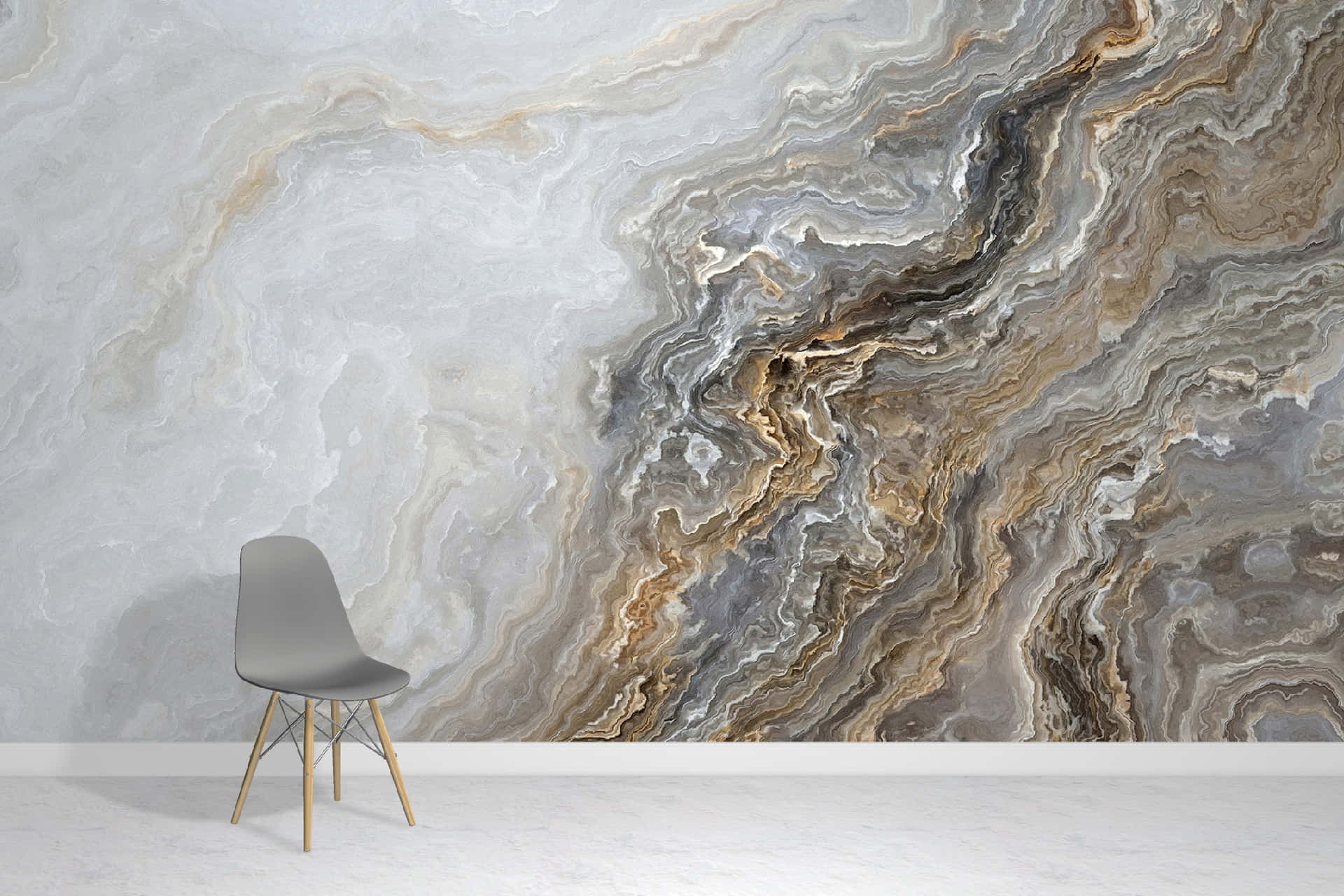 En marmor vægmural i et rum med en stol Wallpaper
