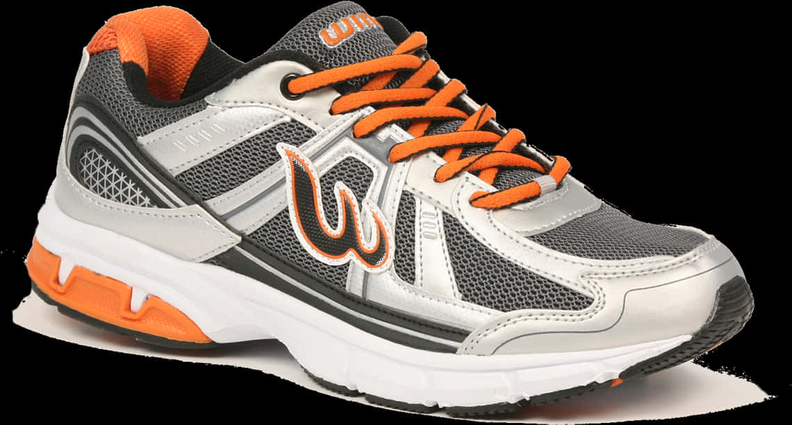 Grey Orange Sporty Running Shoe PNG