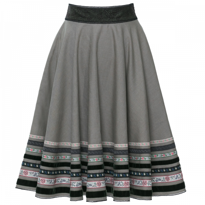 Grey Pleated Skirtwith Decorative Hem PNG