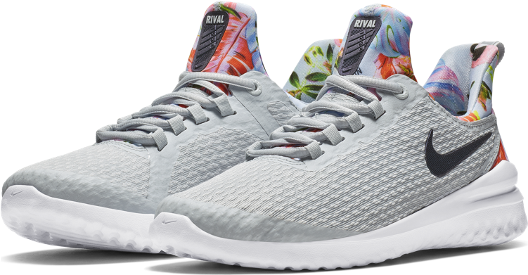 Grey Running Shoes Floral Interior PNG