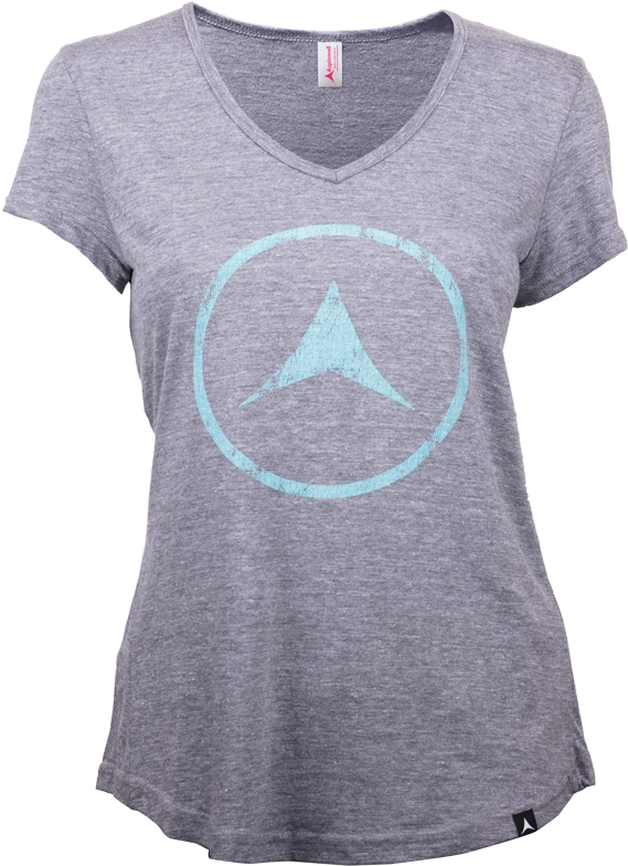 Grey V Neck T Shirtwith Blue Logo PNG