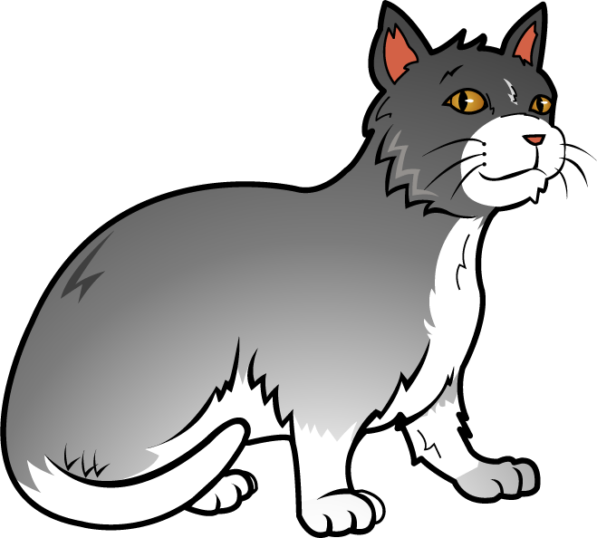 Greyand White Cartoon Cat PNG