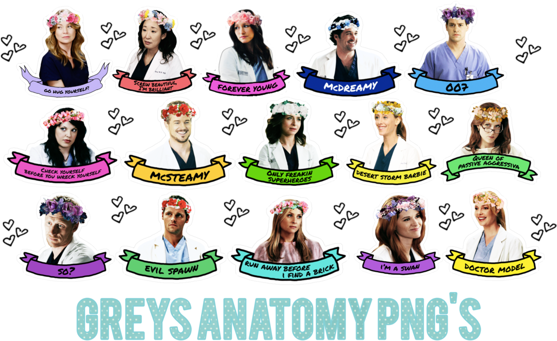 Greys Anatomy Character Stickers Set PNG