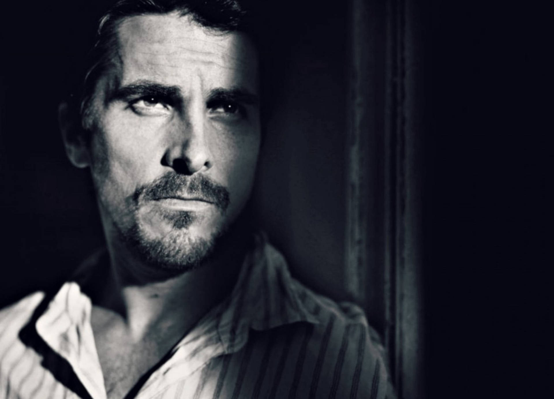 Greyscale Christian Bale Male Face Wallpaper