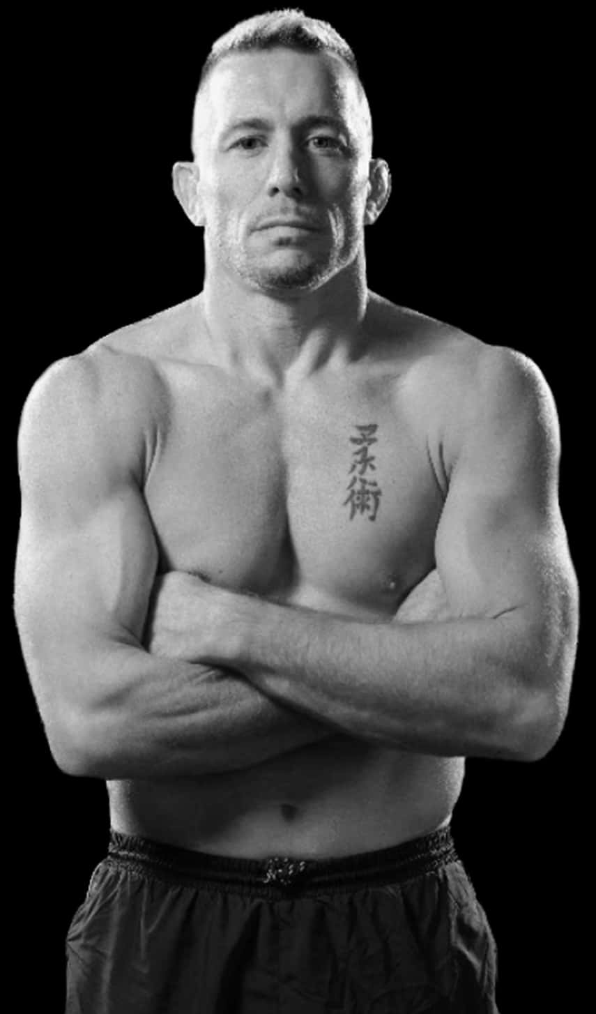 Greyscale Georges St-pierre On White Background Wallpaper