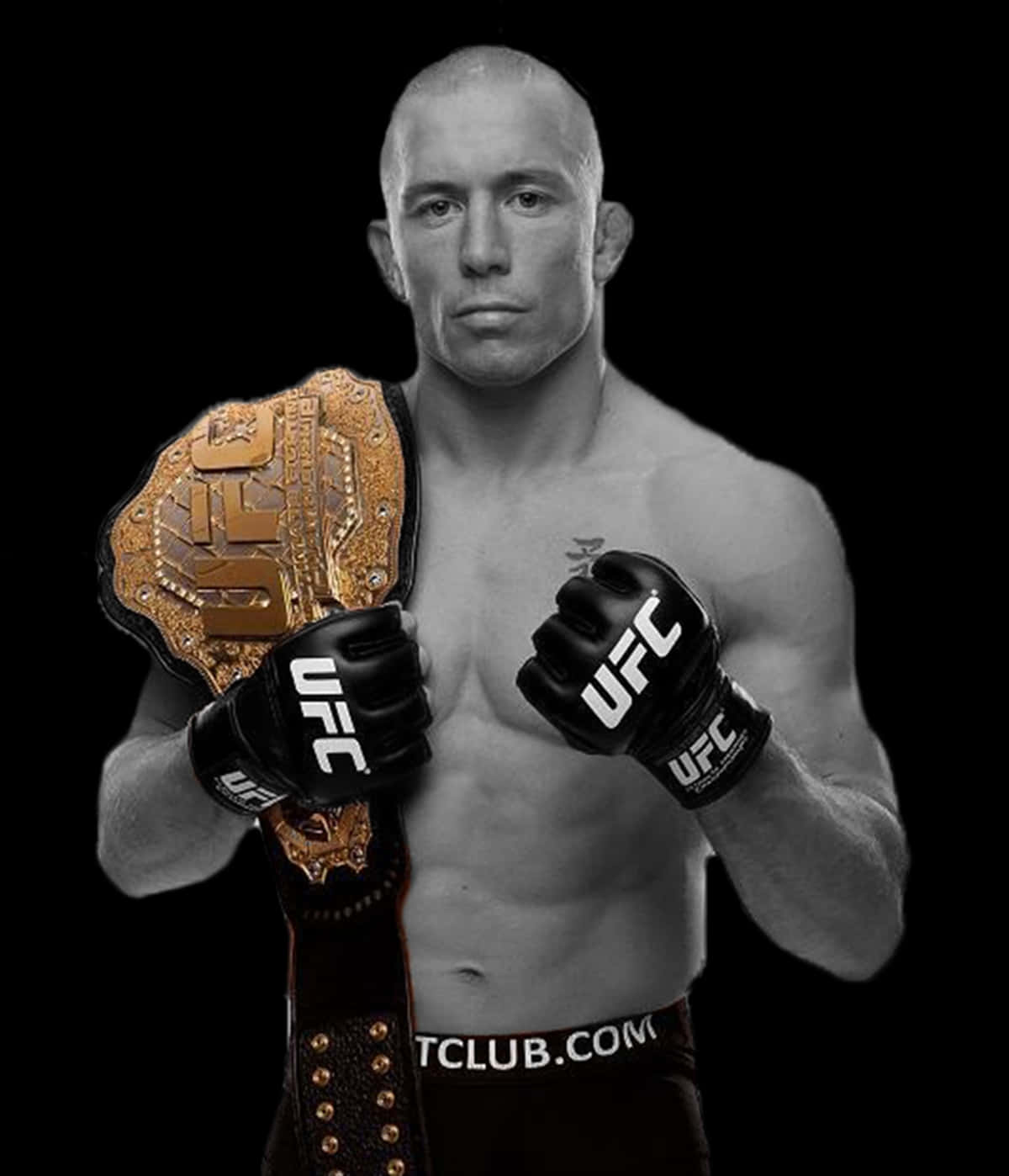 Greyscale Georges St-pierre With Gold Belt Wallpaper