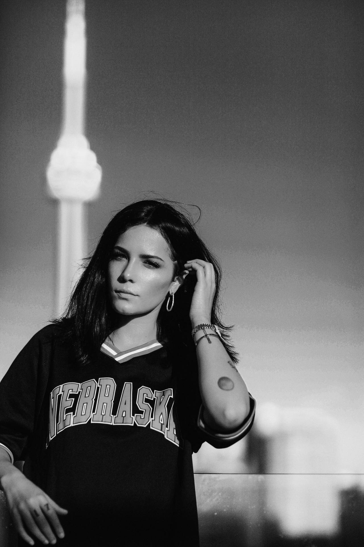 Greyscale Halsey In Jersey Background