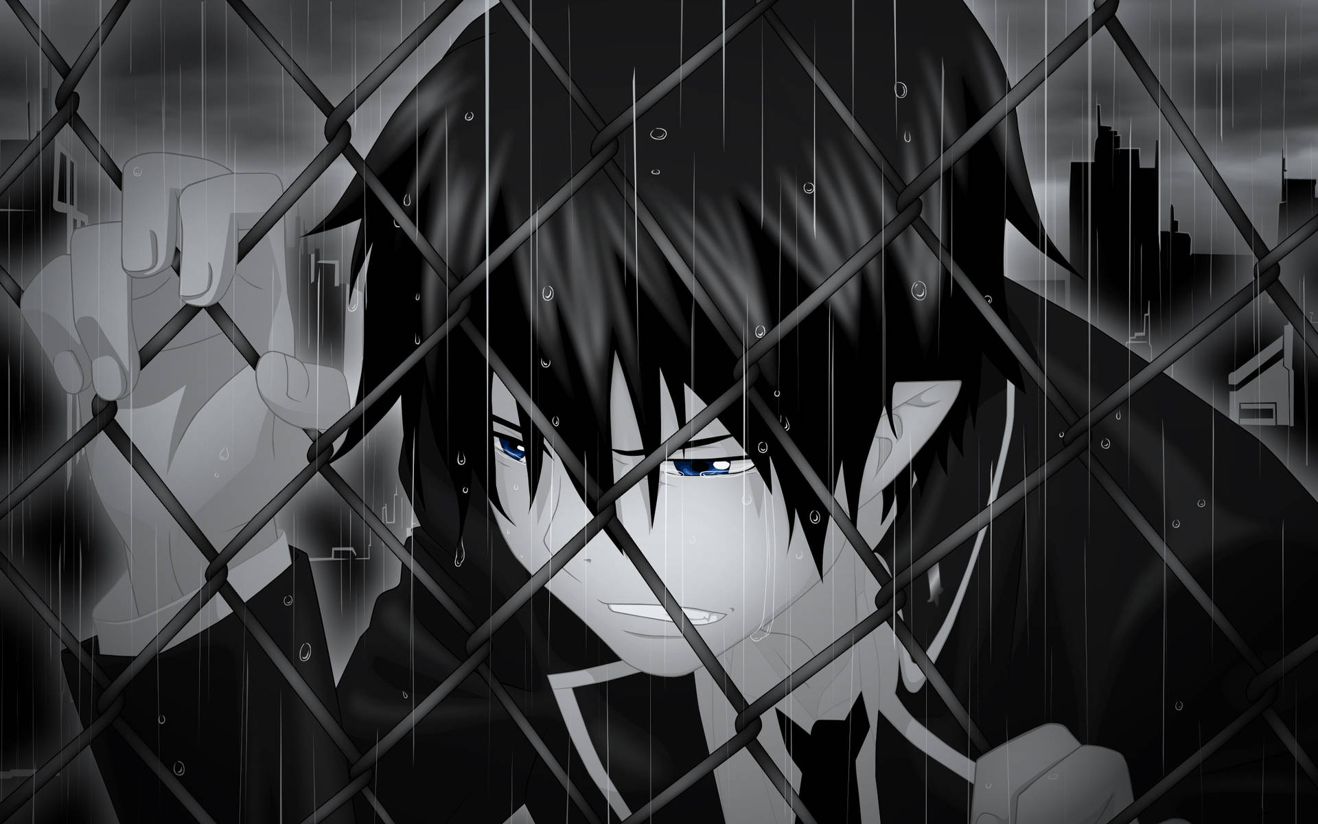 Rin Okumura, son of the strongest of all Demons, poses in greyscale Wallpaper