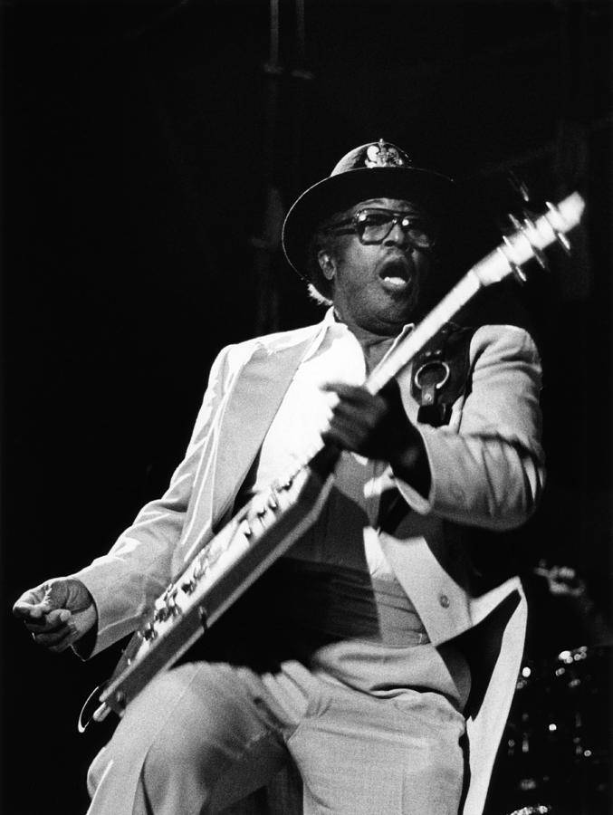 Greyscale Rock And Roll Guitarist Bob Diddley Wallpaper
