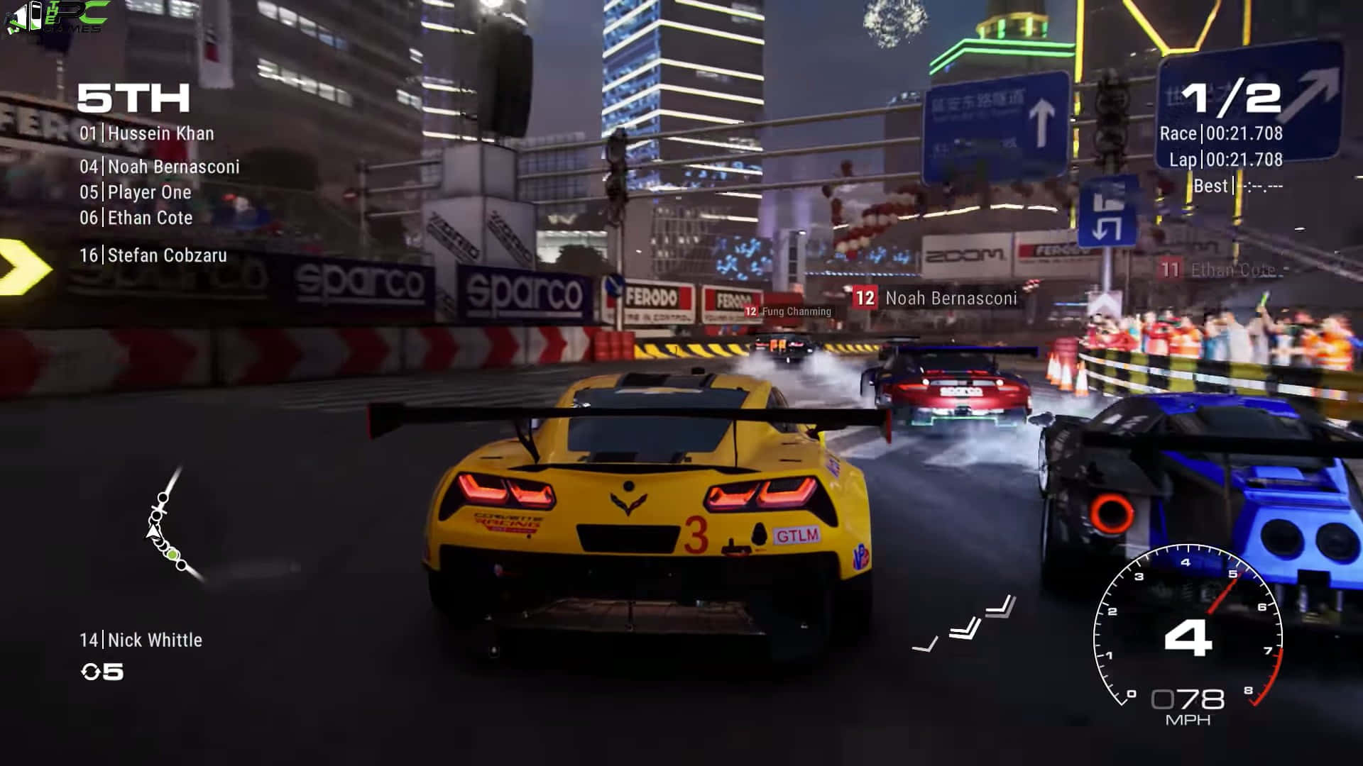 A breathtaking view of the Grid 2 racing game featuring an intense high-speed chase on a winding track.
