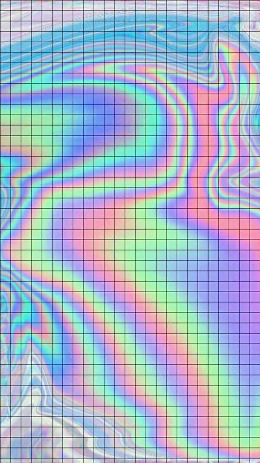 A Colorful Holographic Background With A Grid Wallpaper